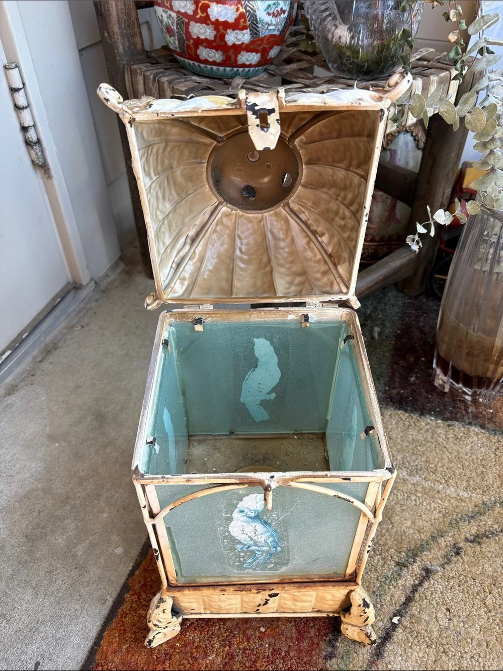 Antique Cream and Black Owl Panel Decorative Lantern